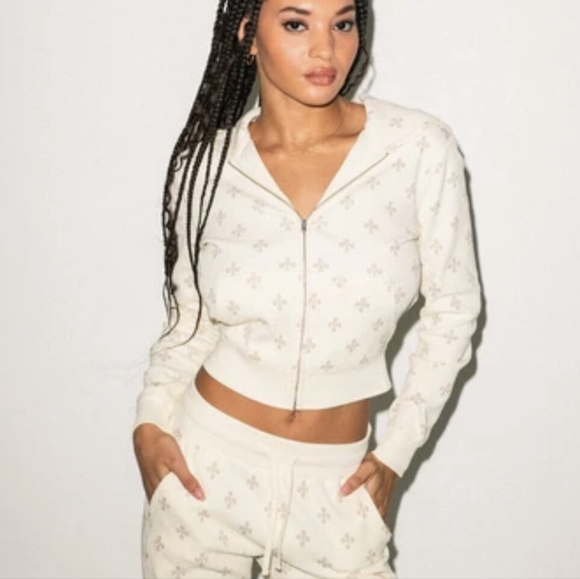 OVO Waffle Zip Hoodie and Pants Cream Set - Picture 3 of 7